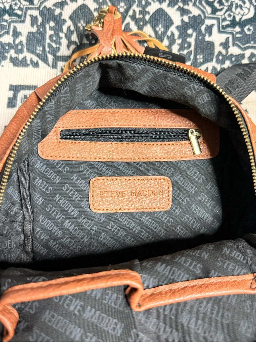 See By Chloe Cognac Brown Embossed Leather Mini Backpack with Tassel